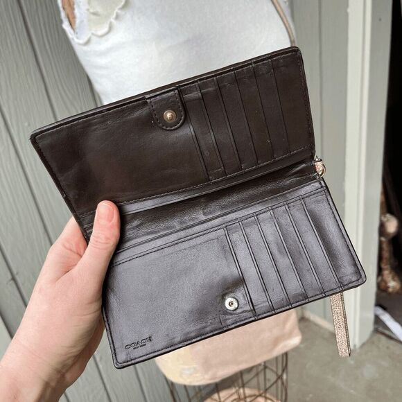 CoachβGold Pebbled Leather Crossbody & Matching Wallet, Retired Set - Picture 5 of 16